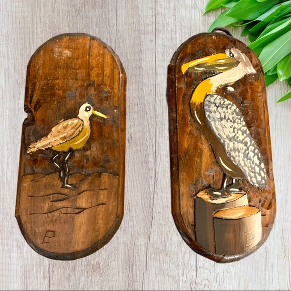 2 Piece Rustic Carved Wood Bird Wall Art - Picture 1 of 10